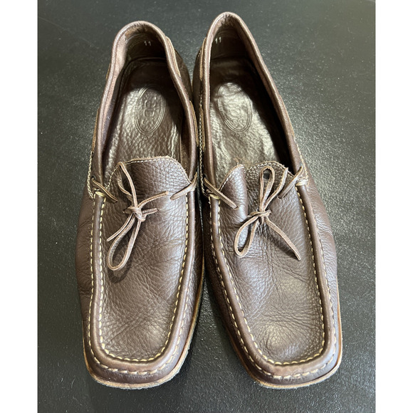 Tod's Boat Shoe Mens 11 Brown Loafer Driving Moc Pebble Leather Gum Sole Preppy - Picture 1 of 10